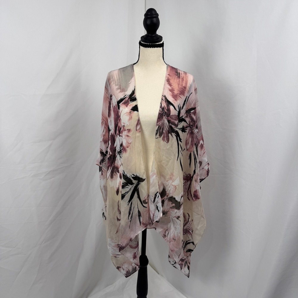 Vince Camuto Kimono Wrap Women One Size Blush Floral Good Sheer Open Front Layer